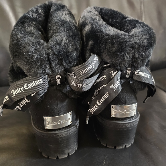 Juicy Couture Illuminate Black Faux Fur Ankle Boots size 9M Women's NWOT - Picture 2 of 12